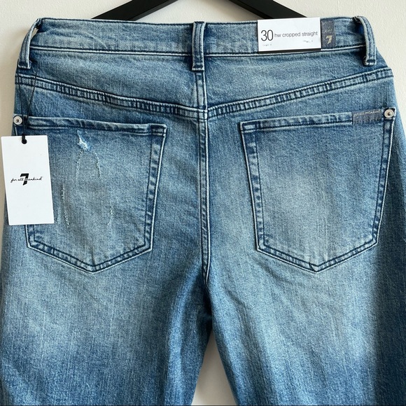 7 FOR ALL MANKIND High-Waist Cropped Straight Jeans w/ Chewed Hem - Picture 8 of 11